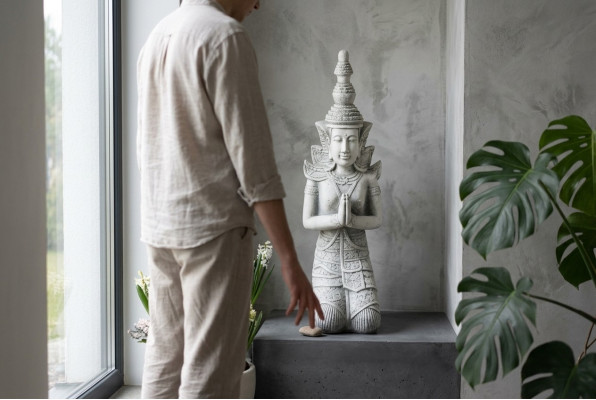 Buddha Skulptur in Steinoptik. Große Figur Skulptur für Garten Dekorative