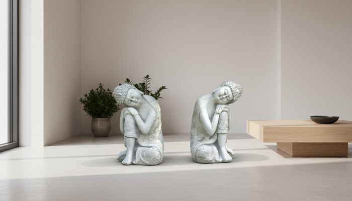 Dekorative Buddha Skulptur in Steinoptik. Große Skulptur für Garten Figur