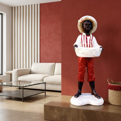 Design Junge mit Korb Figur Statue Skulptur Figuren Skulpturen Dekoration 7087