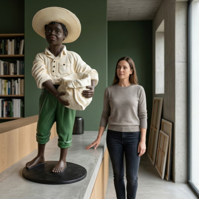 Design Junge mit Beutel Figur Statue Skulptur Figuren Skulpturen Dekoration 7088