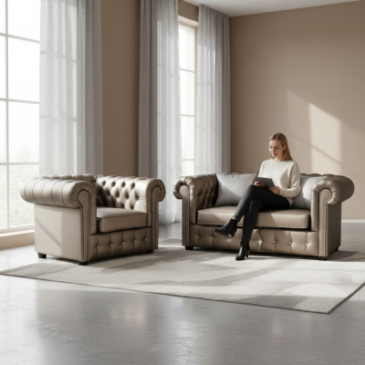 Designer Chesterfield Sofagarnitur Sofa Couch 2+1 Polster Sitz Garnitur Gold
