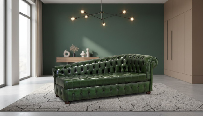 Chaiselongues Chesterfield Sofa Grün Couch Liege Ottomane Recamiere Leder Chiase