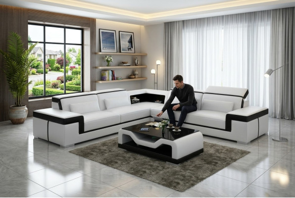Kožená pohovka Narozenina obývací stěna Rohová pohovka Rozkládací sada Design Moderní Pohovka G8020B