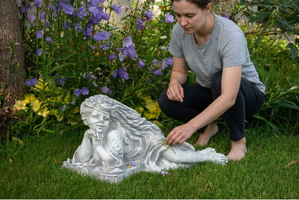 Gartenfigur Engel Garten 26cm Teichfigur Menschen Steinguss