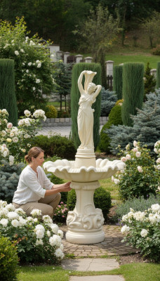 Springbrunnen Garten Teich Brunnen 192cm Steinbrunnen Gartenbrunnen Fontaine Neu