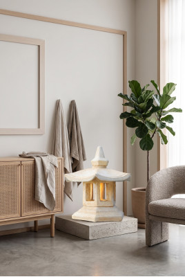 Venkovní svítidlo, lucerna, lampa, terasa, kamenná socha, osvětlení, zahrada.