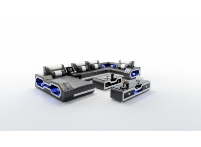 XXL obývací landschaftová pohovka, gauč, čalouněná rohová souprava gaučů + USB + světlo