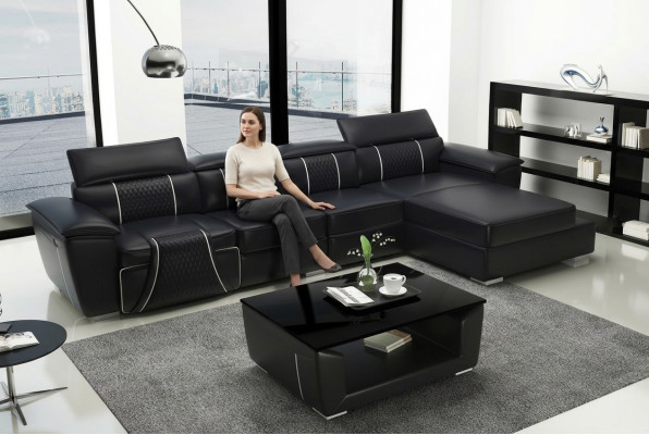 Kůň Kavárna Polštář Design Pohovka z kůže Pohovky Pohovka L-Forma G8048C Černá