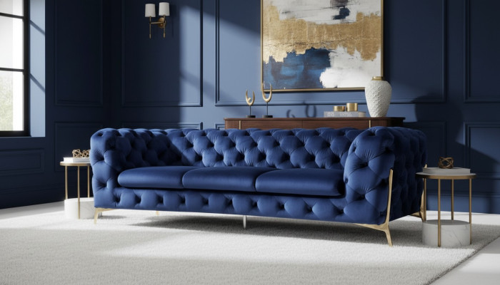 Chesterfield 3 Sitz Couch Polster Drei Sitzer Design Couchen Textil Stoff Italy