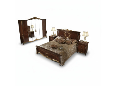 Doppelbett Bett Holz Design Betten Antik Stil Barock Rokoko 2x Nachttische Neu