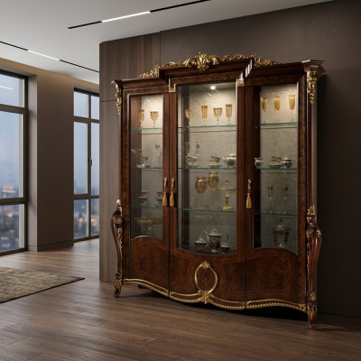 XXL Vitrine Glas Wandschrank Vitrinen Regal Barock Rokoko Stil Jugendstil