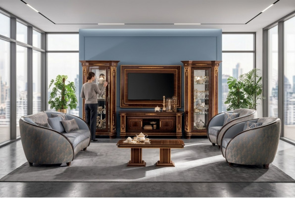 Wandschrank Wohnwand RTV Designer Möbel Wohnzimmer Vitrine Vitrinen