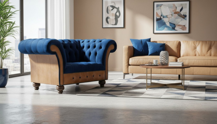 Chesterfield Textil Polster Sessel 1 Sitzer Sofas Design Luxus Stoffsofas