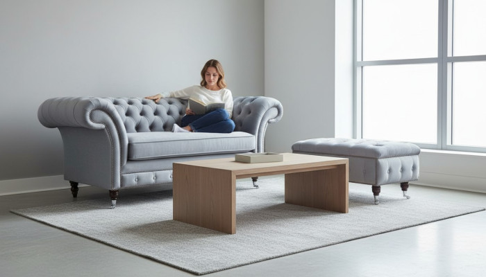Chesterfield Hocker podnožka polstrovaná taburetka relaxační textilní kožená nová