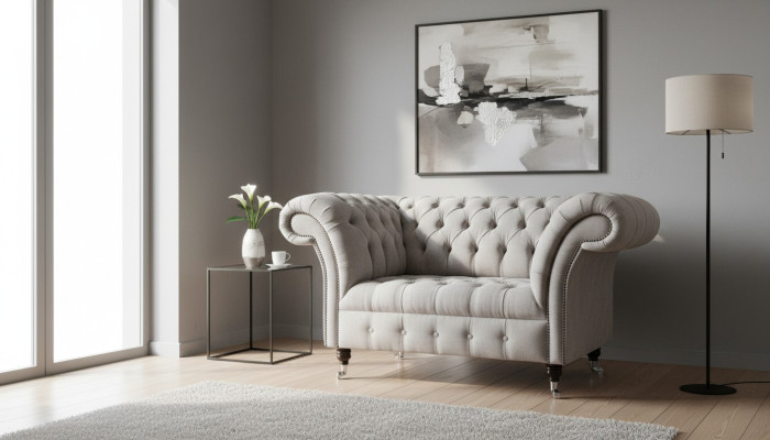 Chesterfield Big Textil Design Wohnzimmer Couch Sofa Polster 1 Sitz Leder #146