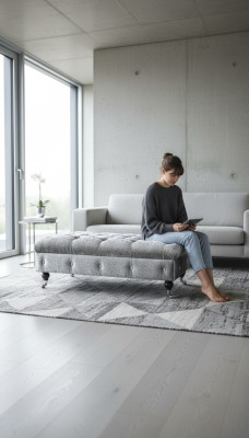 Chesterfield textilní taburet XXL velký podnožník čalouněná pohovka lavice luxus látka