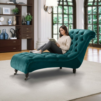 Chesterfield Samt Chaise Lounge Designer Sofa Club Liege Textil Stoff Polster
