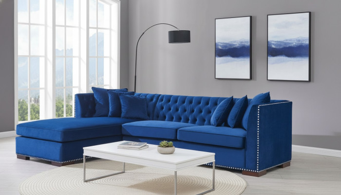 Chesterfield Blaue Designer Couch Eck Sofa Couch Garnitur Textil Stoff Sofas