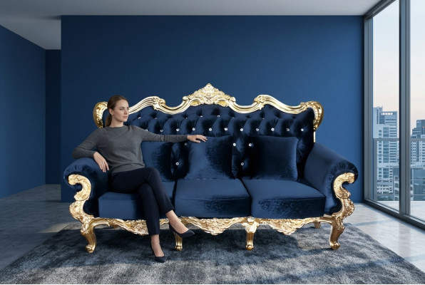 Trůn Pohovka Královský Nábytek Chesterfield Samet 3místná Starožitné Styl Nové Pohovky