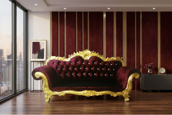 Trůn sofa královský Chesterfield čalouněný sametový 3-místný antik styl pohovky nový