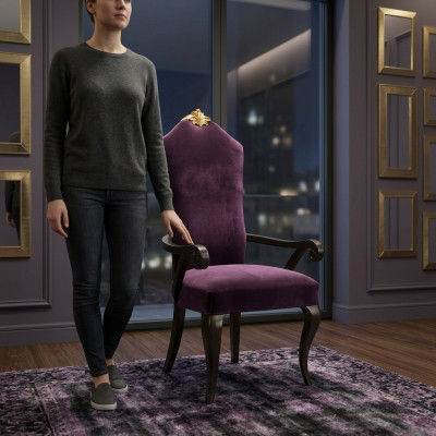 Stůl židle Trůn Křeslo Sada Jídelní místnost Designér Dřevo Starožitný Styl Baroko
