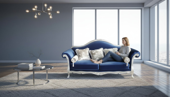 Zweisitzer Thron Sofa Königlicher Polster Samt 2 Sitzer Antik Stil Chesterfield