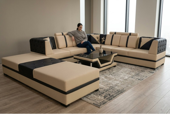 Kůže rohová pohovka gauč čalounění sedadlo obytná krajina moderní design nábytek