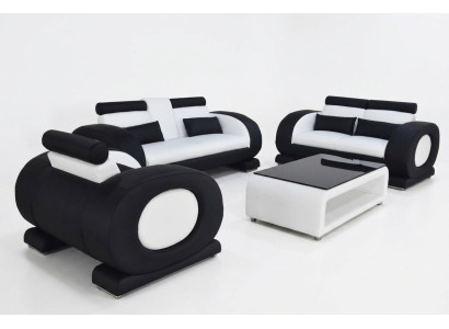 Sofa Couch Leder Sitz 3+2+1 Komplett Set Garnitur Designer Moderne