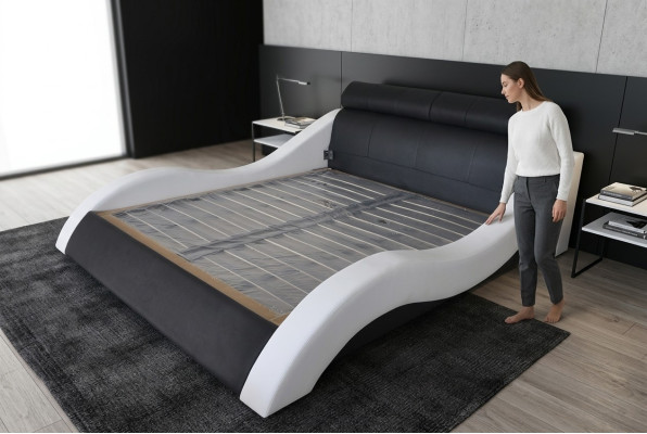 Dvojitá luxusní designová kožená hotelová postel s polštářem Moderní multifunkční postele