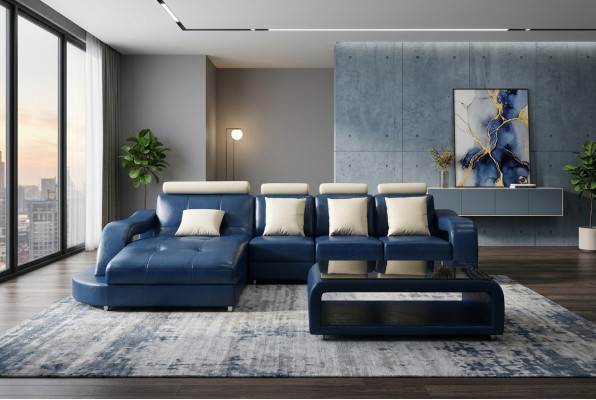 Ledersofa Couch Wohnlandschaft Eck Garnitur Design Modern Sofa L-Form
