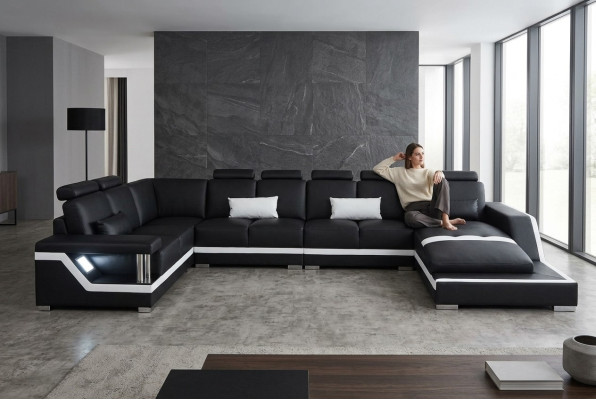 Ledersofa Wohnlandschaft Eck Garnitur Design Modern Sofa U-Form