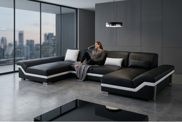 Ledersofa Couch Wohnlandschaft Eck Garnitur Design Modern Sofa U-Form K5007C