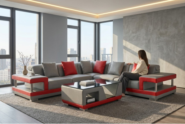 Kožená pohovka Rozkládací sedací souprava Rázem Oddělení Dekorace Design Moderní Pohovka L-Forma