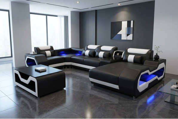 Leder Sofa Eck Garnitur Design Modern Wohnlandschaft Couchtisch U Form G8046 Neu