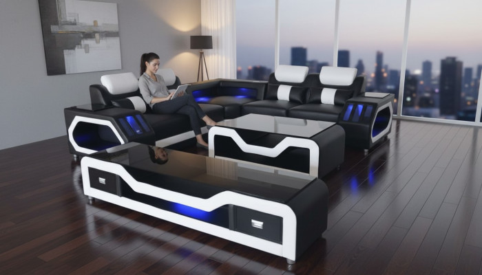 Ledersofa Couch Wohnlandschaft Eck Garnitur Design Modern Sofa L-Form G8046