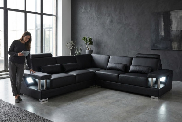 Kůžená pohovka gauč obývací stěna rohová dekorace garnitur design moderní pohovka L-tvar