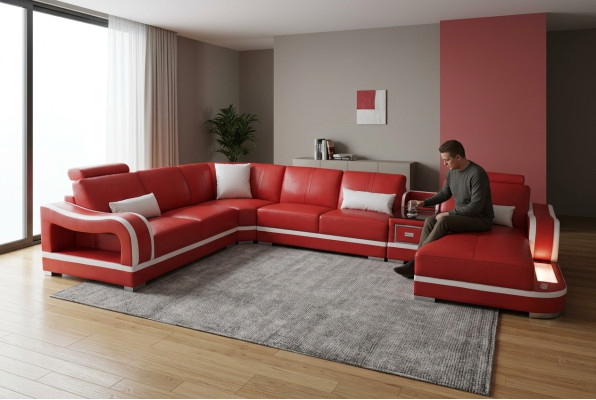 Ledersofa Couch Wohnlandschaft Garnitur Design Modern Ecke Dekorative Sofa