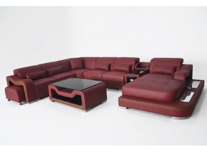 Kůže obývací souprava Garnitur Design Moderní Rohová pohovka U-Forma G8027G Stůl