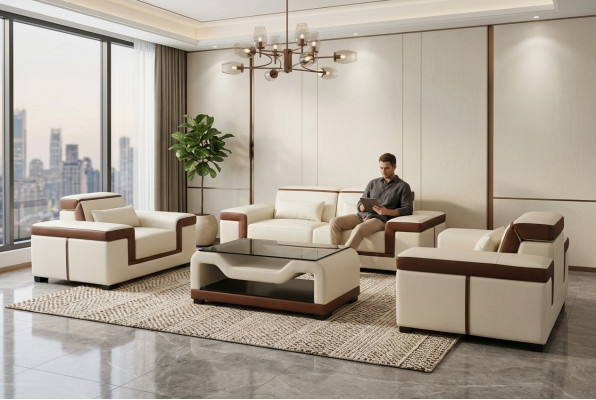 Sofa Polster Leder Couch Sitz Komplett Set Moderne Garnitur 3+2+1 Wohnlandschaft