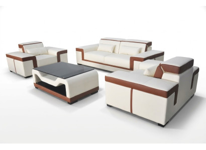 3+2+1 Sofa Couch Polster Leder Stoff Couchen Sofas +Tisch Komplett Garnitur Neu