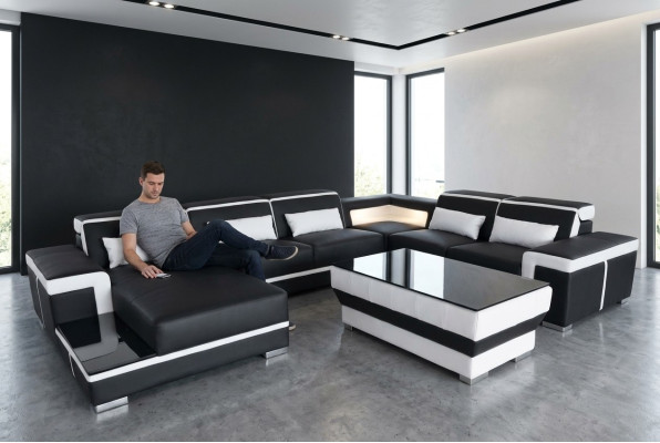 XXL Leder Sofa Polster Wohn Couch Sitz Garnitur Ecke Eck Sofas Couchen + Tisch