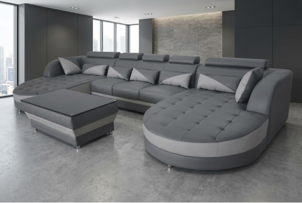 Leder Sofa Moderne Couch Polster Design Wohnlandschaft + Tisch