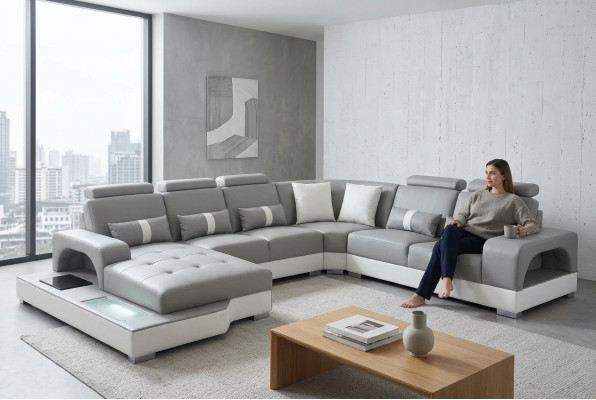 Leder Eck Sofa Eck Wohnlandschaft Garnitur Design Modern Couch