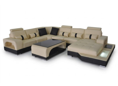 Leder Sofa Moderne Couch Polster Design Wohnlandschaft + Tisch Eck Couchen Sitz