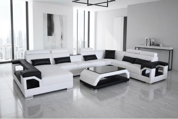 Leder Sofa Moderne Sitz Couch Polster Design Wohnlandschaft + Tisch Eck