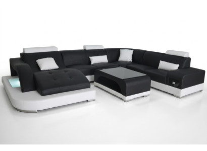 Kůže Pohovka Moderní Sedadlo Pohovka Potah Design Růžek Obývací Souprava + Stůl Pohovky