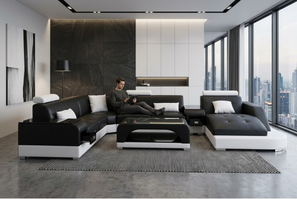 Kůží Sofa Moderní Sedací Souprava Design Potah Rohová Sedací Souprava + Stůl