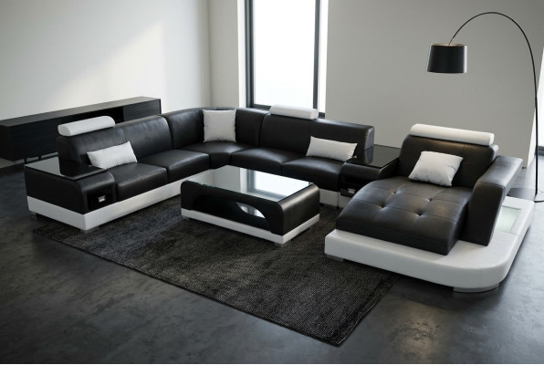 Kůží Sofa Moderní Sedací Souprava Design Potah Rohová Sedací Souprava + Stůl