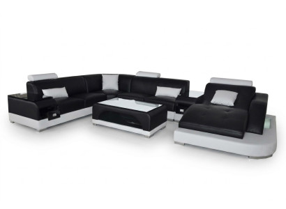 Kůží Sofa Moderní Sedací Souprava Design Potah Rohová Sedací Souprava + Stůl