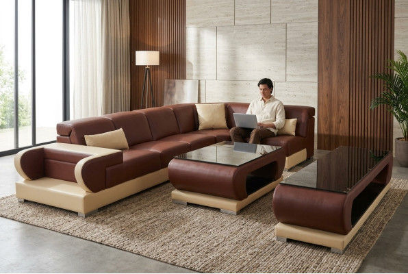Leder Eck Sofa Couch Garnitur Sofas Couchen Polster Wohnlandschaft